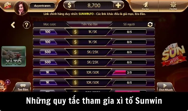 Những quy tắc tham gia xì tố Sunwin cơ bản